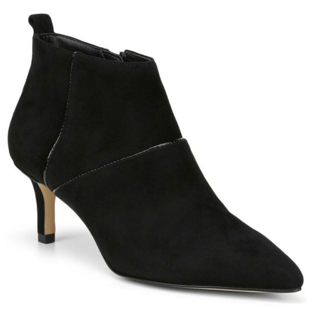 Donald J Pliner Fayla black suede metallic heeled booties 6.5